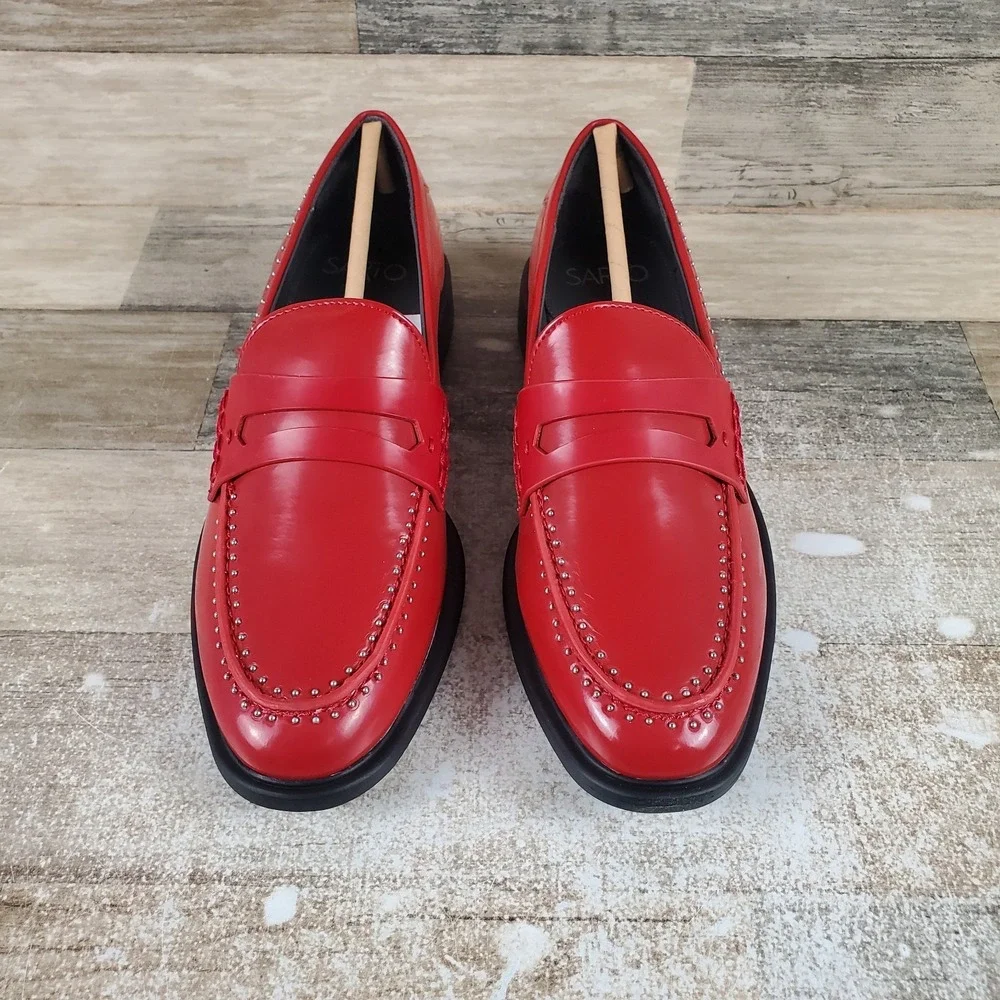 Franco Sarto Red Leather Penny Loafers - Picture 2 of 9